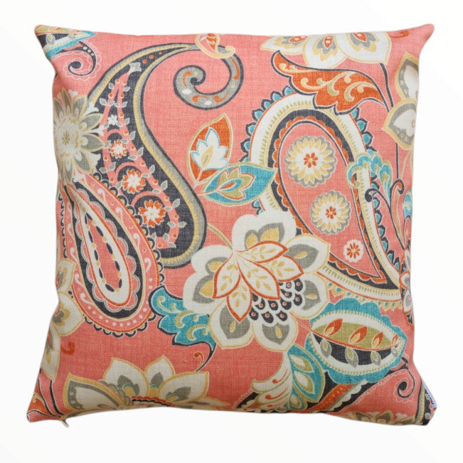 Peach Blue Paisley Outdoor Cushion Cover