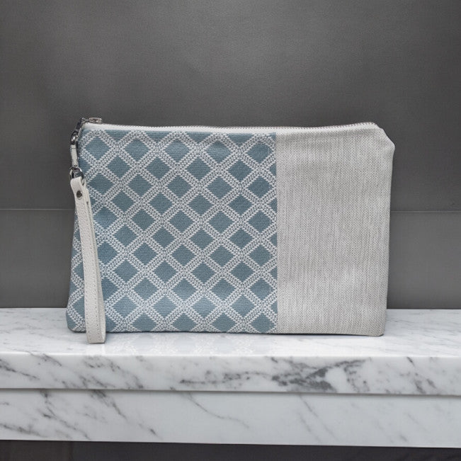 Blue Geometric and White Clutch