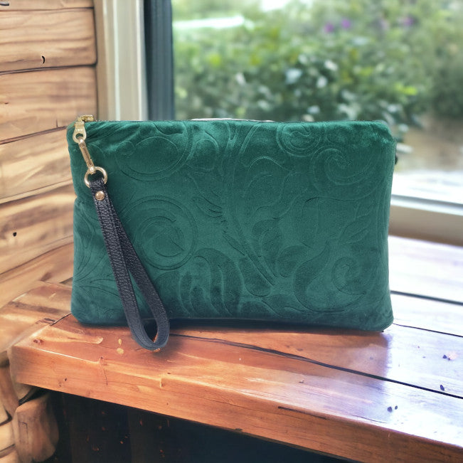 Green velvet clutch bag online