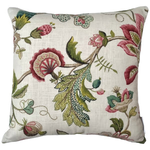 Raspberry Green Jacobean Floral Indoor Cushion Cover