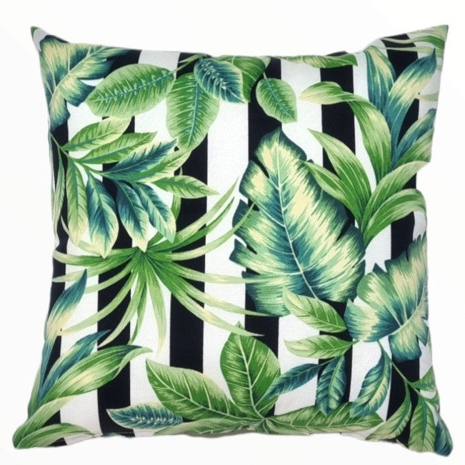 Black Stripe Green Palm Outdoor Cushion Cover