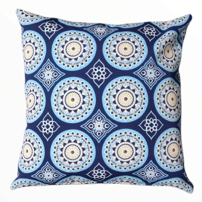 Spanish Teal Blue Circles Cushion Cover